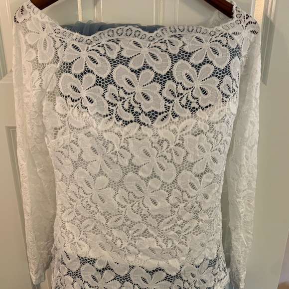 White off the shoulder eyelet lace long sleeve top - Picture 3 of 5